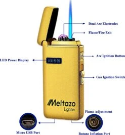 MELTAZO Elektrische Aansteker, Aansteker Gas, Electric Lighter, Gasaansteker Navulbaar, Elektronische Aansteker, Aansteker Plasma, Aansteker Vuurwerk, USB Aansteker Plasma, 2-in-1 Aansteker Voor Sigaretten Camping Kaarsen - 2023 Editie -Barbecue Serie Winkel 1111x1200