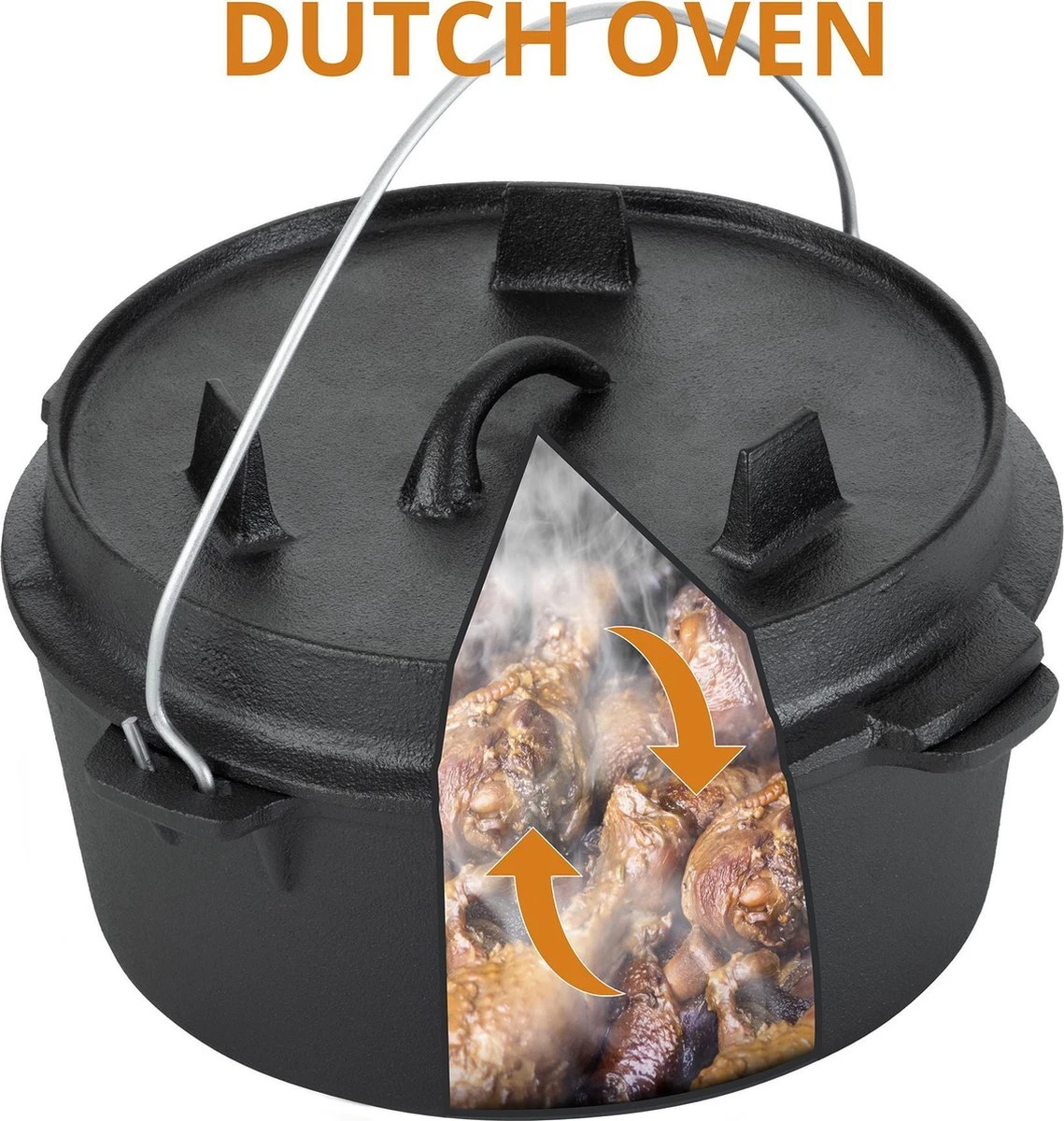 Dutch Mountains Gietijzeren Pannenset 7-delig - Dutch Oven – Braadpan - Grillpan - Hapjespan - Kookset In Houten Transportkist - Deksellifter - Brander 5 Dutch Mountains Gietijzeren Pannenset 7-delig - Dutch Oven – Braadpan - Grillpan - Hapjespan - Kookset In Houten Transportkist - Deksellifter - Brander - Afbeelding 5