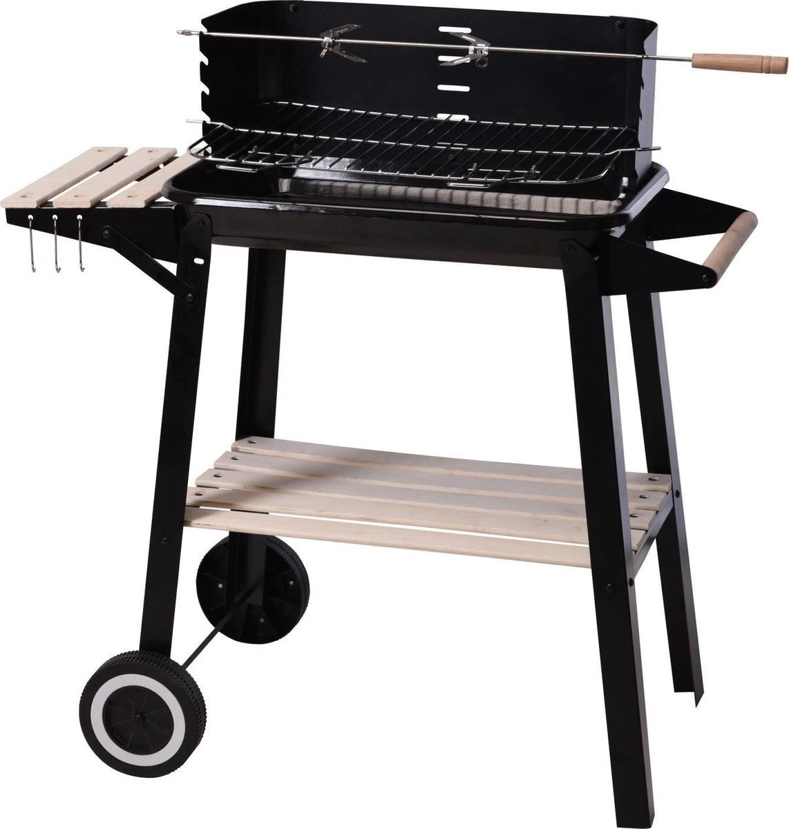 Verrijdbare Barbecue – Houtskool/Briketten - Verstelbare Grillplaat – Houten Tafel – Winscherm – Gewicht 5.9kg 1 Verrijdbare Barbecue – Houtskool/Briketten - Verstelbare Grillplaat – Houten Tafel – Winscherm – Gewicht 5.9kg