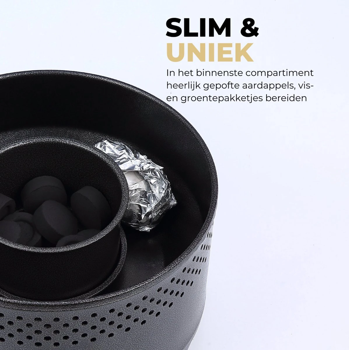 Ozocozy BBQ-ONE Houtskool Tafelbarbecue - Ø30 Cm- Zwart - Incl. Draagtas, Siliconen Bakkwast En RVS-Barbecuetang 4 Ozocozy BBQ-ONE Houtskool Tafelbarbecue - Ø30 Cm- Zwart - Incl. Draagtas, Siliconen Bakkwast En RVS-Barbecuetang - Afbeelding 4