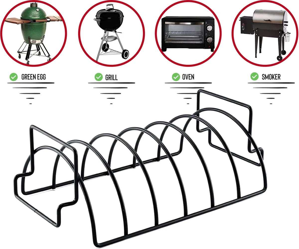 Rednas Sparerib Rek Bbq - Incl. Bakkwast - Bbq Rek - Bbq Accessoires - Rib Rack - Kiphouder - Bbq Gereedschap 4 Rednas Sparerib Rek Bbq - Incl. Bakkwast - Bbq Rek - Bbq Accessoires - Rib Rack - Kiphouder - Bbq Gereedschap - Afbeelding 4