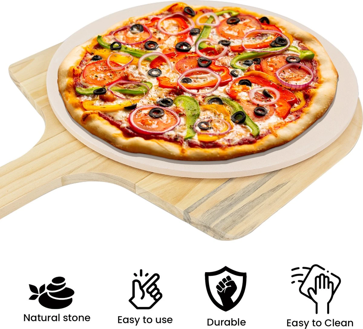 MaxxHome Pizzasteen - BBQ Steen - Maximum Te Verhitten Tot 600 Graden - ⌀33 - Incl. Houten Schep 8 MaxxHome Pizzasteen - BBQ Steen - Maximum Te Verhitten Tot 600 Graden - ⌀33 - Incl. Houten Schep - Afbeelding 8