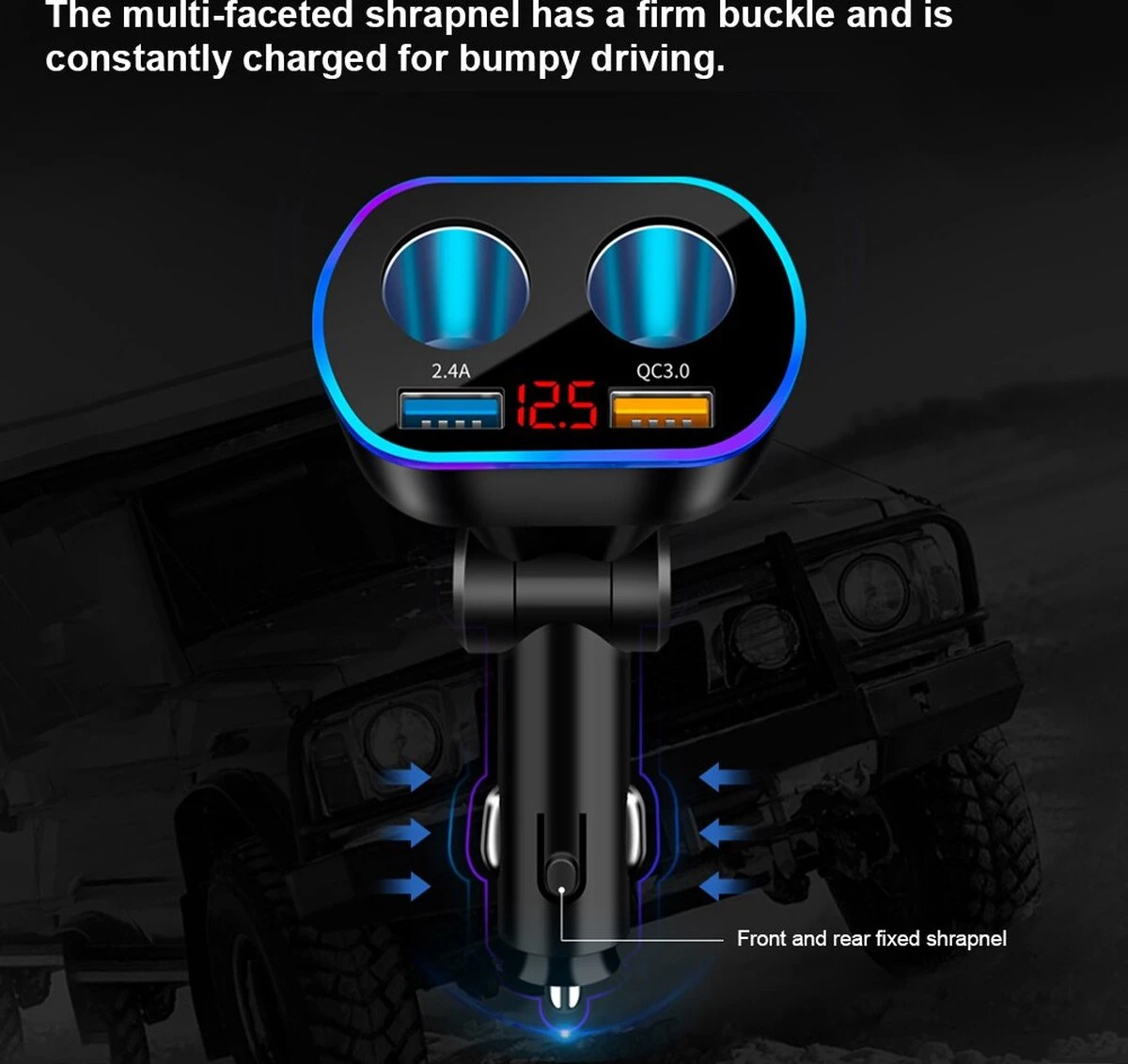 Auto Sigarettenaansteker Splitter - Losse Oplader - USB 2.0 A/USB 3.0 A 2 Poorten - Zwart - Snellader - Splitter - Auto Lader USB 2 Auto Sigarettenaansteker Splitter - Losse Oplader - USB 2.0 A/USB 3.0 A 2 Poorten - Zwart - Snellader - Splitter - Auto Lader USB - Afbeelding 2