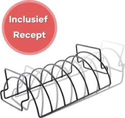 PROKING Sparerib Barbecue Rek – BBQ Accessoires – Inclusief Sparerib Recept – Anti-aanbak Lag – 35 X 19.5 X 11.5 CM