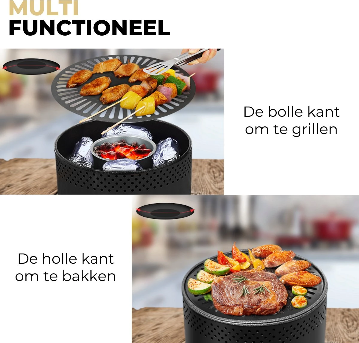 Ozocozy BBQ-ONE Houtskool Tafelbarbecue - Ø30 Cm- Zwart - Incl. Draagtas, Siliconen Bakkwast En RVS-Barbecuetang 2 Ozocozy BBQ-ONE Houtskool Tafelbarbecue - Ø30 Cm- Zwart - Incl. Draagtas, Siliconen Bakkwast En RVS-Barbecuetang - Afbeelding 2