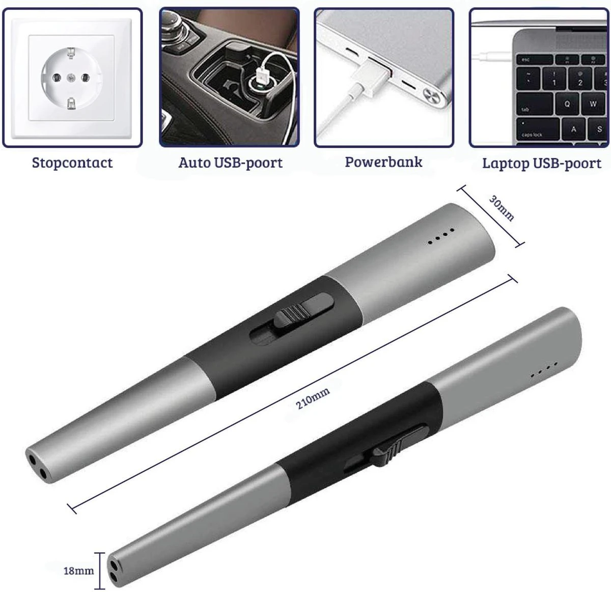 Allkinds Lange Elektrische Plasma Aansteker - USB Oplaadbaar - Vlamloze Elektrische Aansteker Voor Keuken, Kaars, BBQ Of Openhaard - Zwart - In- En Outdoor - Chique Design 4 Allkinds Lange Elektrische Plasma Aansteker - USB Oplaadbaar - Vlamloze Elektrische Aansteker Voor Keuken, Kaars, BBQ Of Openhaard - Zwart - In- En Outdoor - Chique Design - Afbeelding 4