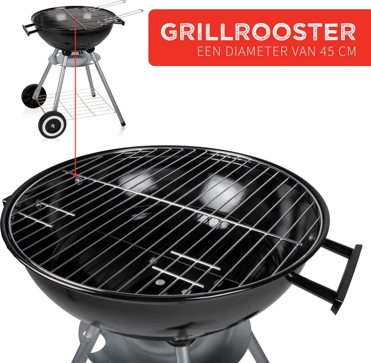 BBQ Collection Houtskoolbarbecue - Kogelbarbecue 45 X 60 Centimeter - Ronde Barbecue - Barbecue Op Wielen - Zwart - Metaal 13 BBQ Collection Houtskoolbarbecue - Kogelbarbecue 45 X 60 Centimeter - Ronde Barbecue - Barbecue Op Wielen - Zwart - Metaal - Afbeelding 13