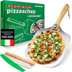 Ecowize Pizzaschep Voor BBQ En Oven - Aluminium Pizzaspatel Vierkant 30cm Met Inklapbaar Handvat - Met Extra Professionele Pizzasnijder
