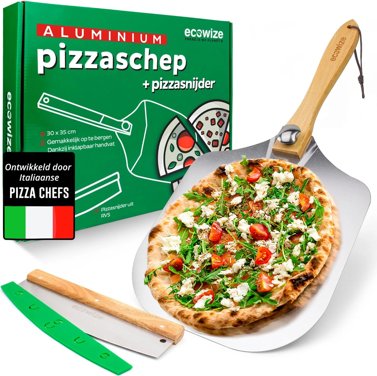 Ecowize Pizzaschep Voor BBQ En Oven - Aluminium Pizzaspatel Vierkant 30cm Met Inklapbaar Handvat - Met Extra Professionele Pizzasnijder 1 Ecowize Pizzaschep Voor BBQ En Oven - Aluminium Pizzaspatel Vierkant 30cm Met Inklapbaar Handvat - Met Extra Professionele Pizzasnijder