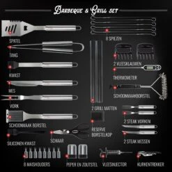 Mountain Jack® 40-Delige Luxe BBQ Grill Accessoires Set In Roestvrij Staal – Barbecue Gereedschap – Tangenset, Vlees Thermometer, Vleestang, Borstel, Spiezen, Vleesmes, Vleesvork -Barbecue Serie Winkel 1200x1199 6