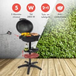 KitchenBrothers Elektrische BBQ - Met Grillplaat - Anti-aanbaklaag - Incl. Plank/Houders - Grilloppervlak 46,5x33,8cm - Tot 300°C - 2400W - Zwart -Barbecue Serie Winkel 1200x1200 127