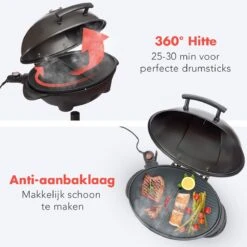 KitchenBrothers Elektrische BBQ - Met Grillplaat - Anti-aanbaklaag - Incl. Plank/Houders - Grilloppervlak 46,5x33,8cm - Tot 300°C - 2400W - Zwart -Barbecue Serie Winkel 1200x1200 129