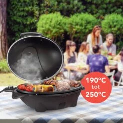 KitchenBrothers Elektrische BBQ - Met Grillplaat - Anti-aanbaklaag - Incl. Plank/Houders - Grilloppervlak 46,5x33,8cm - Tot 300°C - 2400W - Zwart -Barbecue Serie Winkel 1200x1200 134