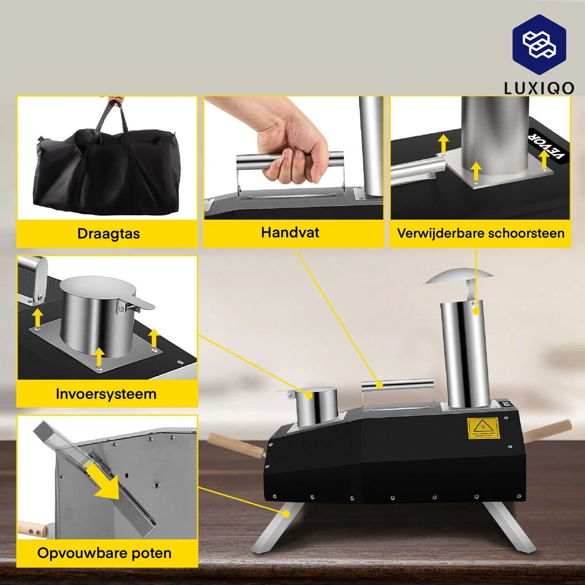 Vevor® Pizza Oven - Professionele Pizza Oven - Buitenkeuken - Pizza Gourmet - Barbecue - RVS - Tot 600°C - Met Draagtas 4 Vevor® Pizza Oven - Professionele Pizza Oven - Buitenkeuken - Pizza Gourmet - Barbecue - RVS - Tot 600°C - Met Draagtas - Afbeelding 4