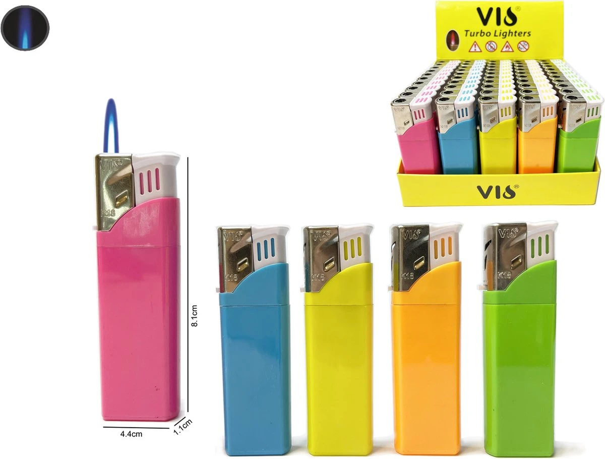 Stormaanstekers Turbo Aanstekers Neon Kleur - Merk Unilite Vio - Tray Van 50 Stuks - Navulbaar. 1 Stormaanstekers Turbo Aanstekers Neon Kleur - Merk Unilite Vio - Tray Van 50 Stuks - Navulbaar.