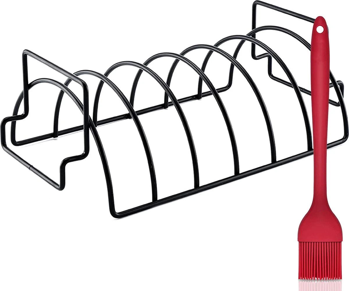 Rednas Sparerib Rek Bbq - Incl. Bakkwast - Bbq Rek - Bbq Accessoires - Rib Rack - Kiphouder - Bbq Gereedschap 1 Rednas Sparerib Rek Bbq - Incl. Bakkwast - Bbq Rek - Bbq Accessoires - Rib Rack - Kiphouder - Bbq Gereedschap