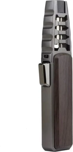 Merkloos Turbo Jetflame Aansteker - Gasbrander - Vuurwerk Torch - Crème Brûlée Brander - BBQ En Sigaren Aansteker - Windproof - Walnoothout Met Grijze Metalen Behuizing -Barbecue Serie Winkel 577x1200