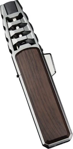 Merkloos Turbo Jetflame Aansteker - Gasbrander - Vuurwerk Torch - Crème Brûlée Brander - BBQ En Sigaren Aansteker - Windproof - Walnoothout Met Grijze Metalen Behuizing -Barbecue Serie Winkel 588x1200